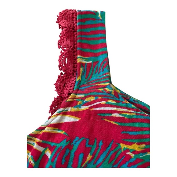 SOFT SURROUNDINGS sleeveless top, soft cotton blend, floral, crochet ruffle,Med. - Picture 5 of 8